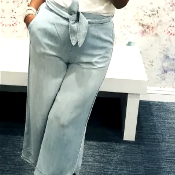 Anthropologie Chambray crop, belted wide-leg pant - Picture 2 of 6